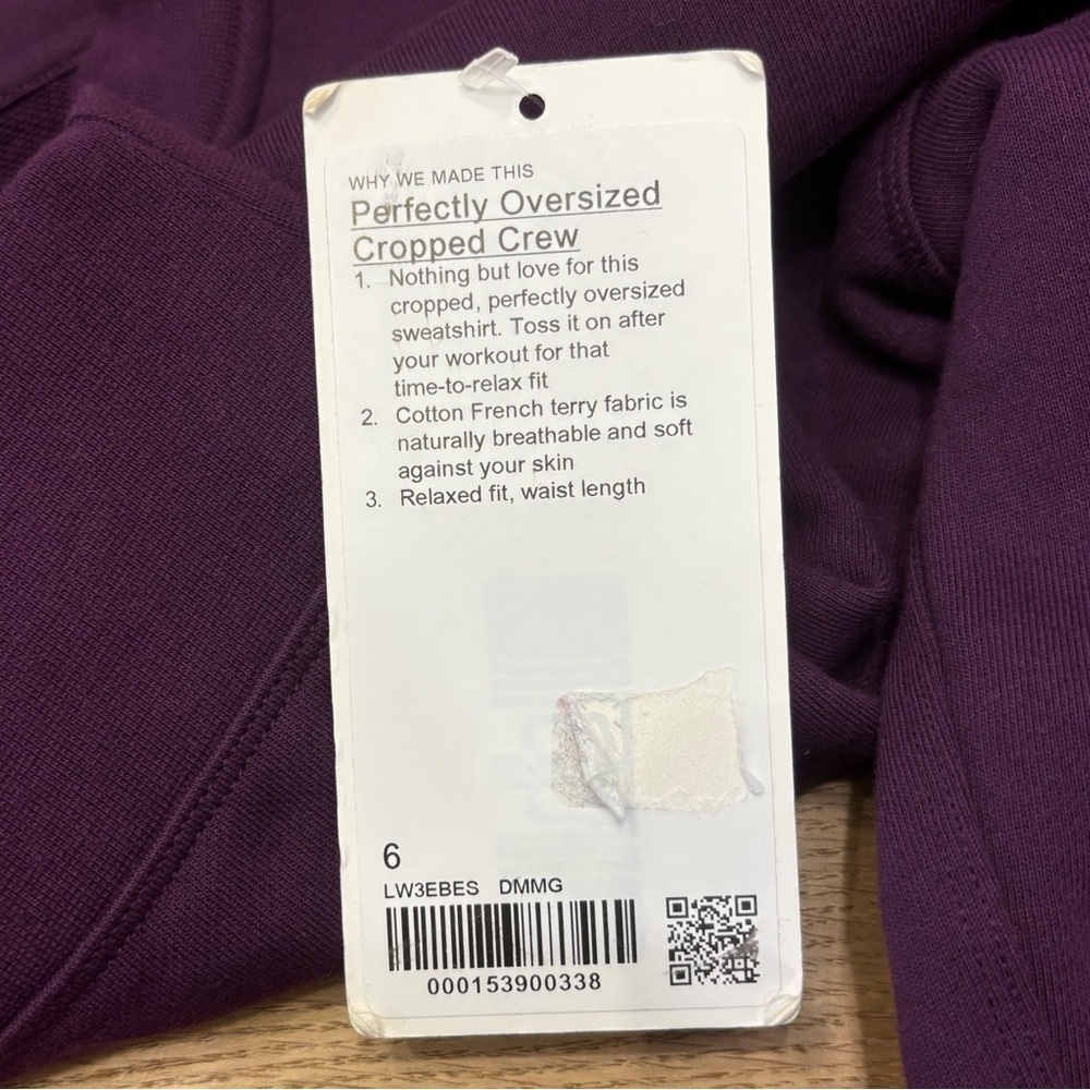 NWT Lululemon Perfectly Oversized Cropped Crew Size 6 In Darkest Magenta - Picture 5 of 6
